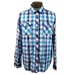 Southpole Shirt Mens XXL Blue Plaid Long Sleeve Roll Tab‎  Button-Up Hip Hop Y2K